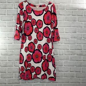 Hatley Floral Hibiscus Dress Pink and White Size Small Quarter Length Sleeve